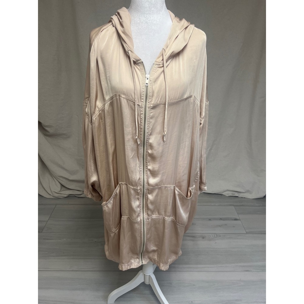 Sejour Zip Up Hoodie Jacket Champagne Satin Sz 2X/3X Duster Coquette‎ Soft Girl